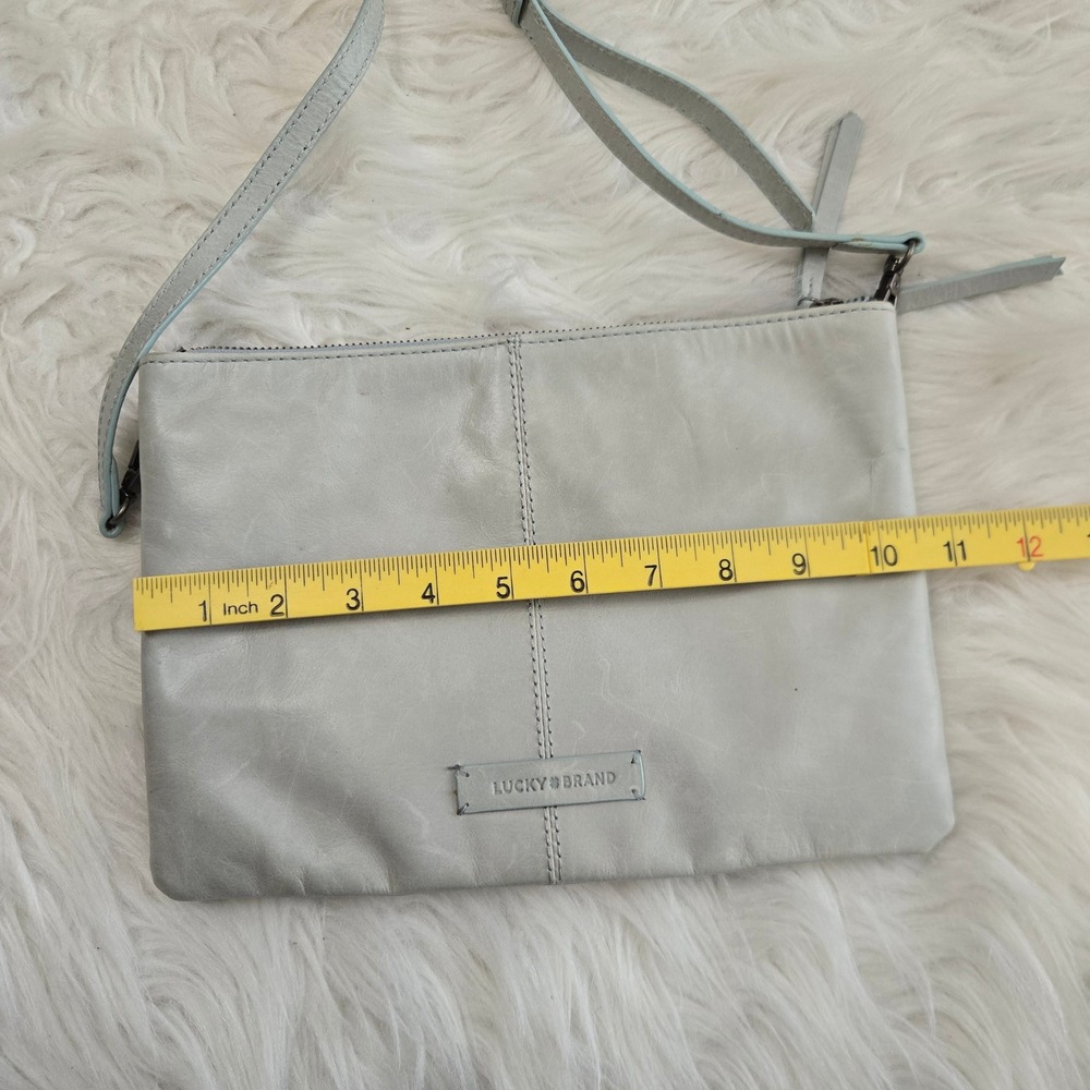 Lucky Brand Light Seafoam Leather Double Zip Crossbody Bag Slim Messenger - Picture 11 of 12